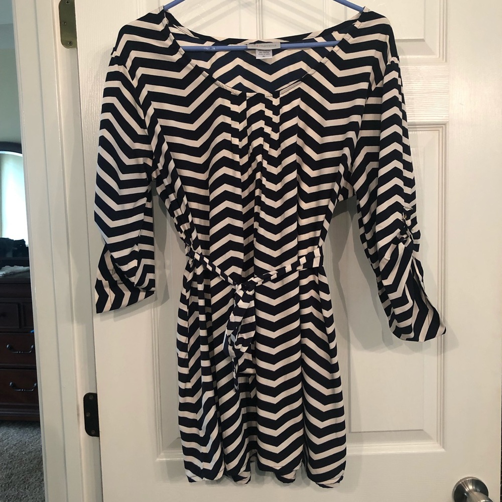 Navy And Cream Chevron Patterned Maternity Blouse
